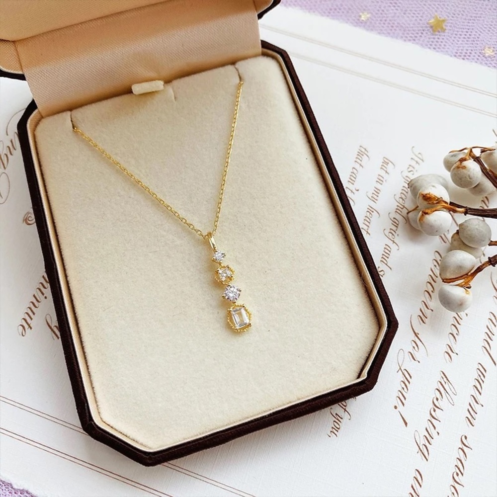 Sterling Silver Drop Simulated Diamond Necklace - Picture 8 of 9